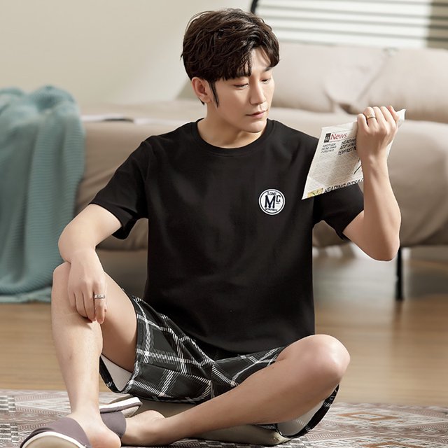 REDHOTYPE Pyjamas Grande Taille pour Hommes en Coton Décontracté Imprimé Ensembles de Pyjama d'Été Manches Courtes + Shorts Rayés Élastiques Ensemble de Maison Pyjamas