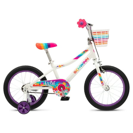 Schwinn Elise Kids Bike with Training Wheels, 16 Inch Wheels, Ages 3-7, White