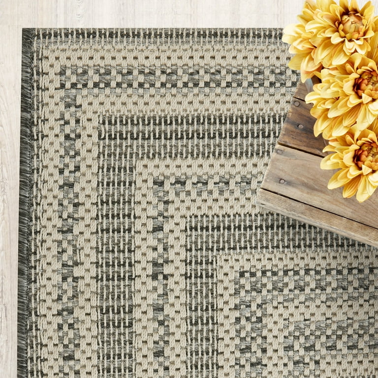 Better Homes & Gardens Woven Border 7’ x 10’ Outdoor Rug - Polypropylene/Polyester - Gray