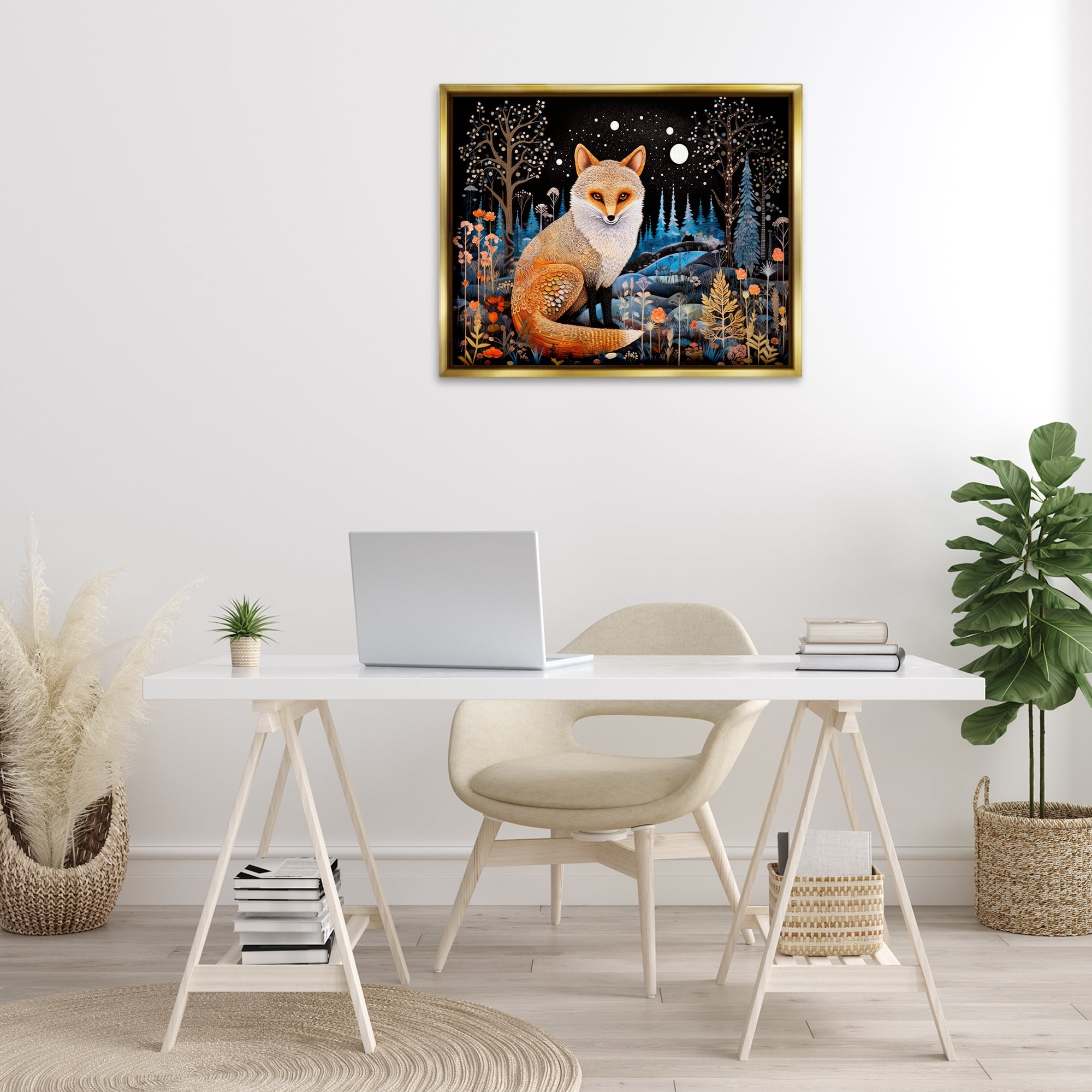 Stupell Industries Forest Fox in Nature Animals & Insects Painting Gold Floater Framed Canvas Art Print Wall Art, 31 x 25