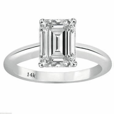 3Ct Emerald Lab Grown Diamond (VVS1/G-H) 14k White Gold Solitaire Ring Fine Jewelry for Women Gifts