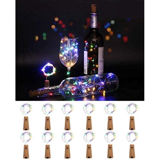Paquete de 12 Luces para botellas JanHm corcho para botellas de vino 2 m 20 luces LED de alambre de cobre multicolor