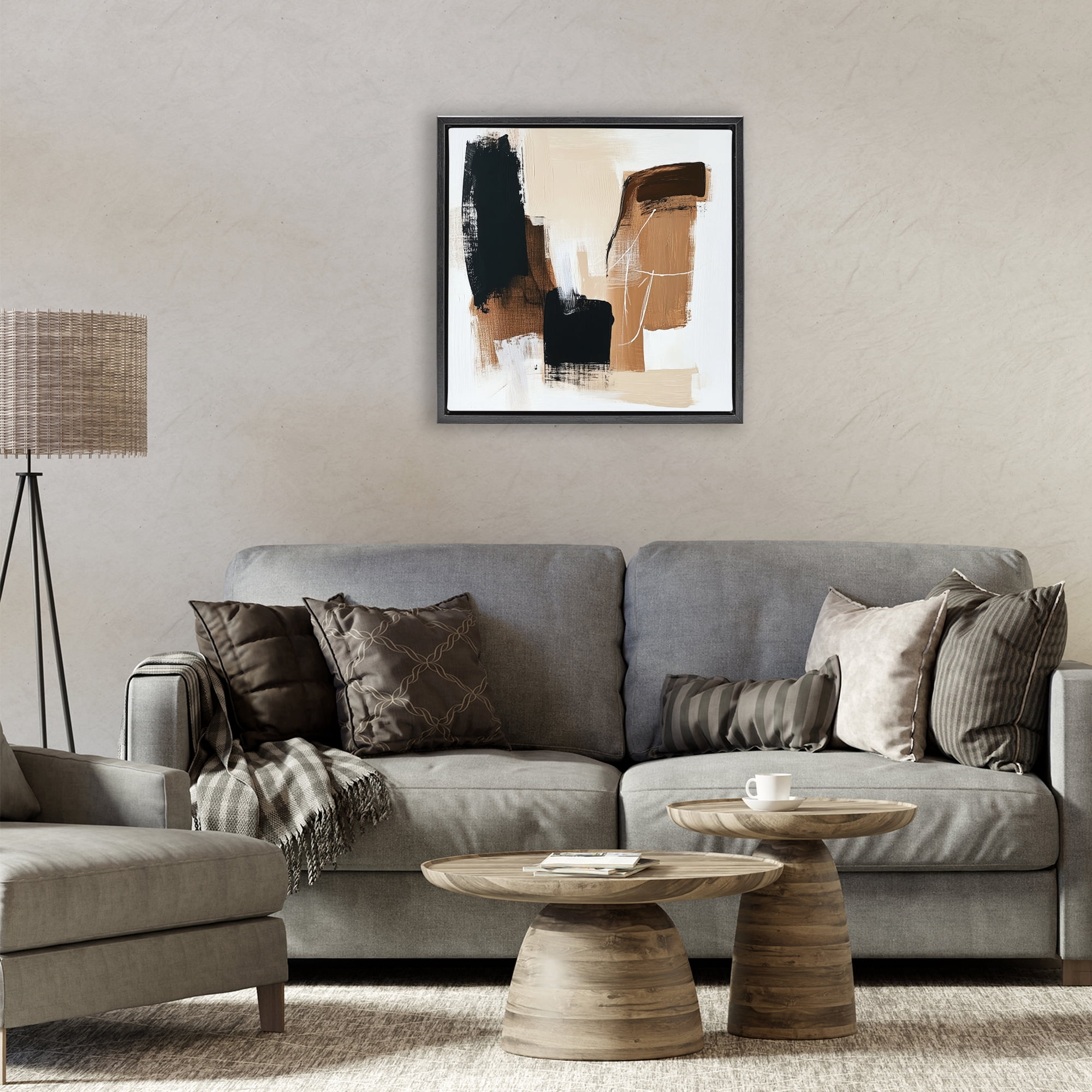 Stupell Industries Earthy Hues Neutral Balance Black Framed Floater Canvas Wall Art, design by Petal Prints Design