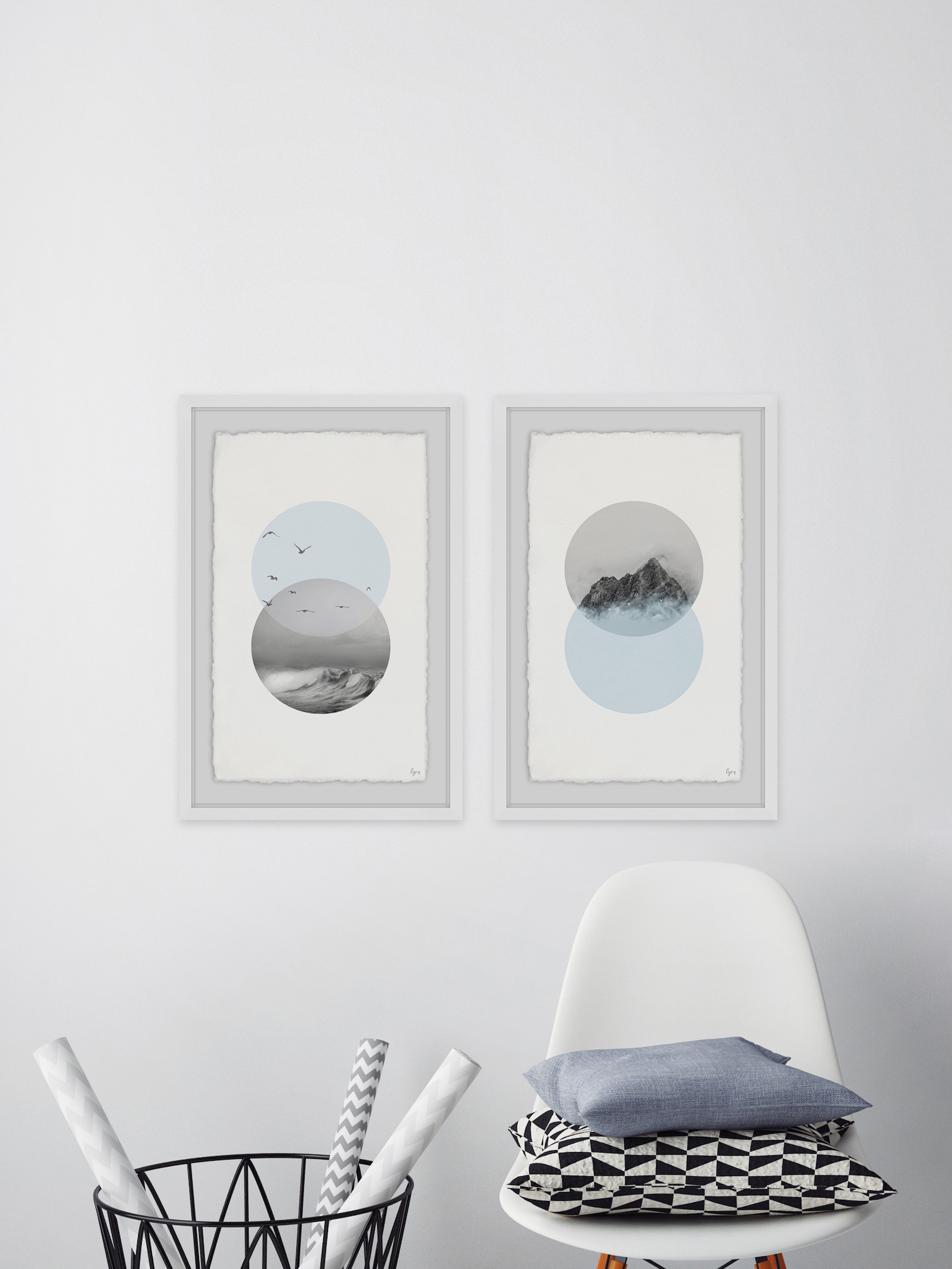 Waves And Mountain Diptych, Art Prints, 32.00" x 1.50"
