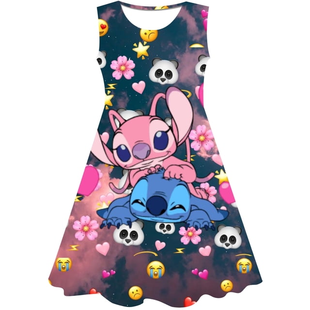 2023 Summer Toddler stitch Dresses Baby Girl Clothes Cute stich Disney Print Princess Dress Girls Casual Dress 1-10 Years6T Gao Jinjia LED