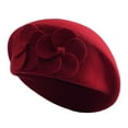 thumbnail image 2 of Holzkary Beret Hats for Women 2025 Trendy Wool Beret Hat Soft Keep Warm Solid Color French Beret with Flowers Decor Red One Size, 2 of 4