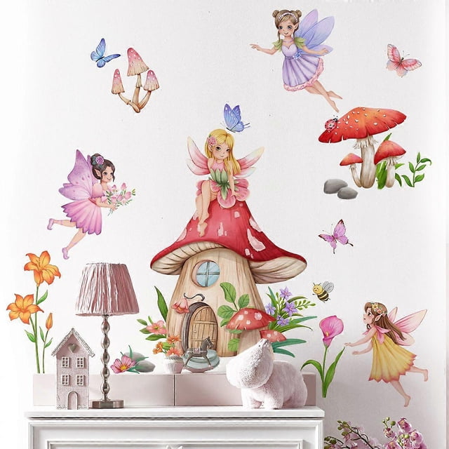 Fairy Decal Butterfly Decal Flower Fairy Decal Girls Bedroom Kids Room Nursery Wall Decor, Wall Sticker
