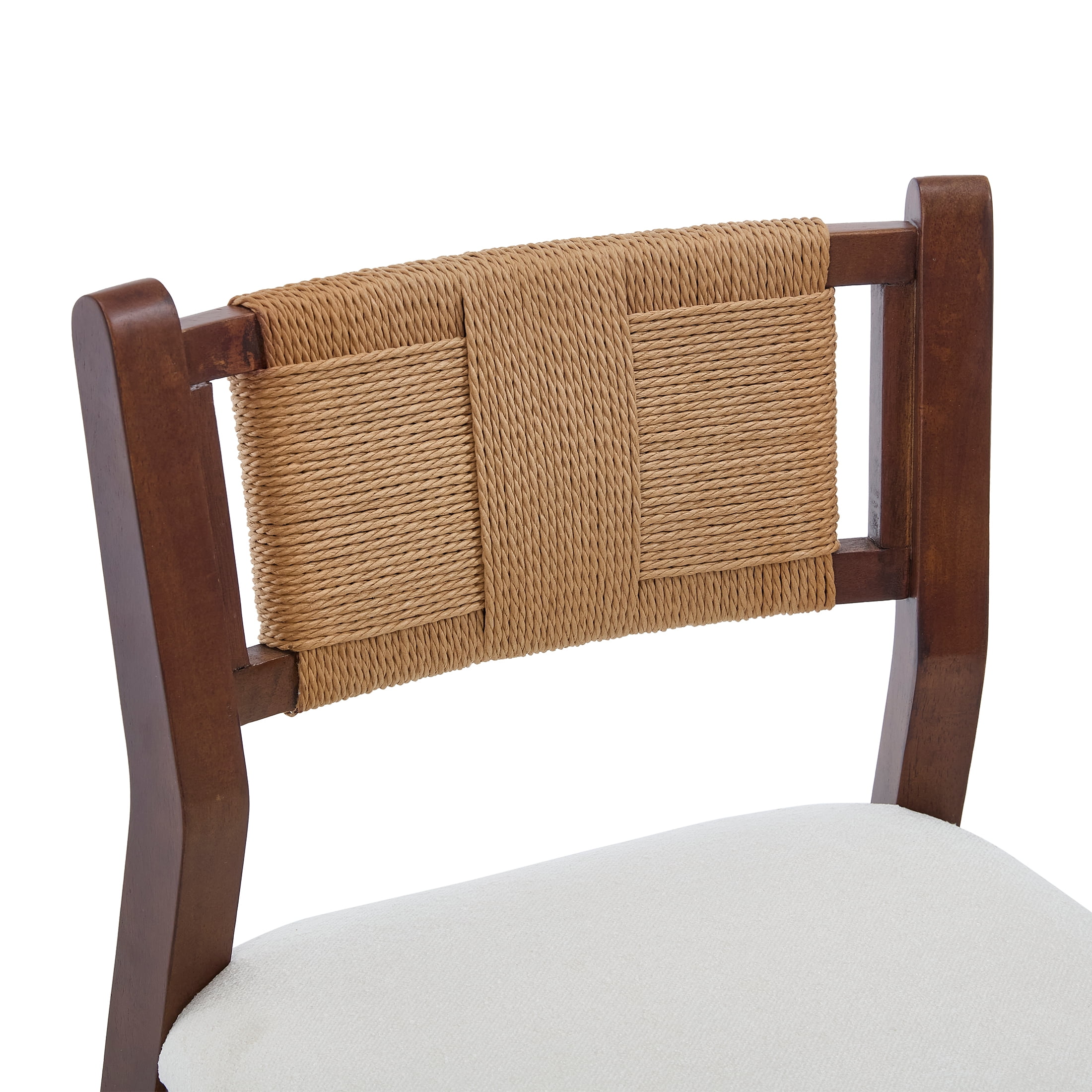 Guyou 26" Rattan Barstools Set of 2, Boho Solid Wood Counter Height Bar Stools, Chenille Upholstered Kitchen Island Chairs for Dining Room Bar, White