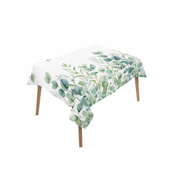 Green Eucalyptus Leaves Table Cloth, Waterproof Tablecloth for Rectangle Tables, Watercolor Spring Summer Botanical Reusable Washable Fabric Table Cover for Restaurant Kitchen Dining Tables 60"x102"