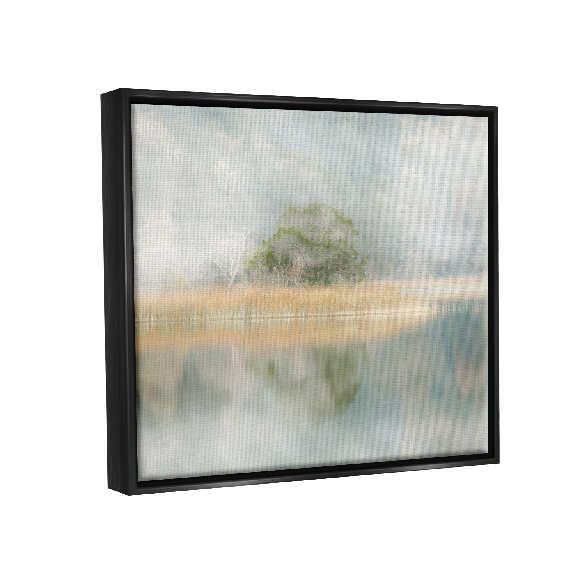 Stupell Industries Abstract Misty Lake Abstract Painting Black Floater Framed Canvas Art Print Wall Art, 21 x 17