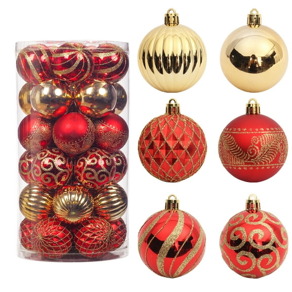 30pcs Christmas Tree Balls, 2.36" Christmas Ornament Decorations Shatterproof Ornaments Gold and Red Color Painted Christmas Baubles Decorations for Party Wedding Christmas Decor
