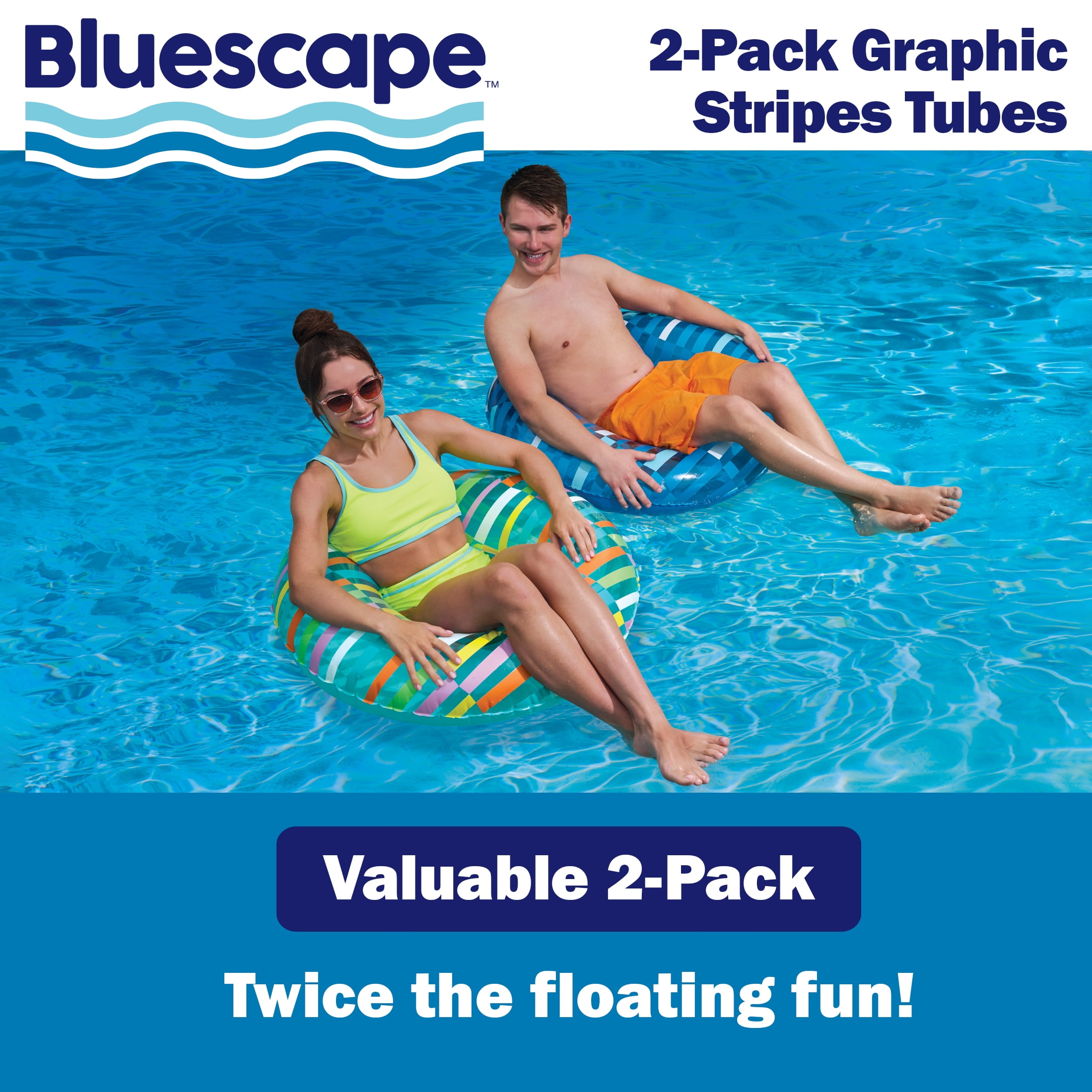 Bluescape Inflatable Swim Tube Pool Float, Green & Blue color, 2-Pack, for Kids & Adults, Age 9 & up, Unisex