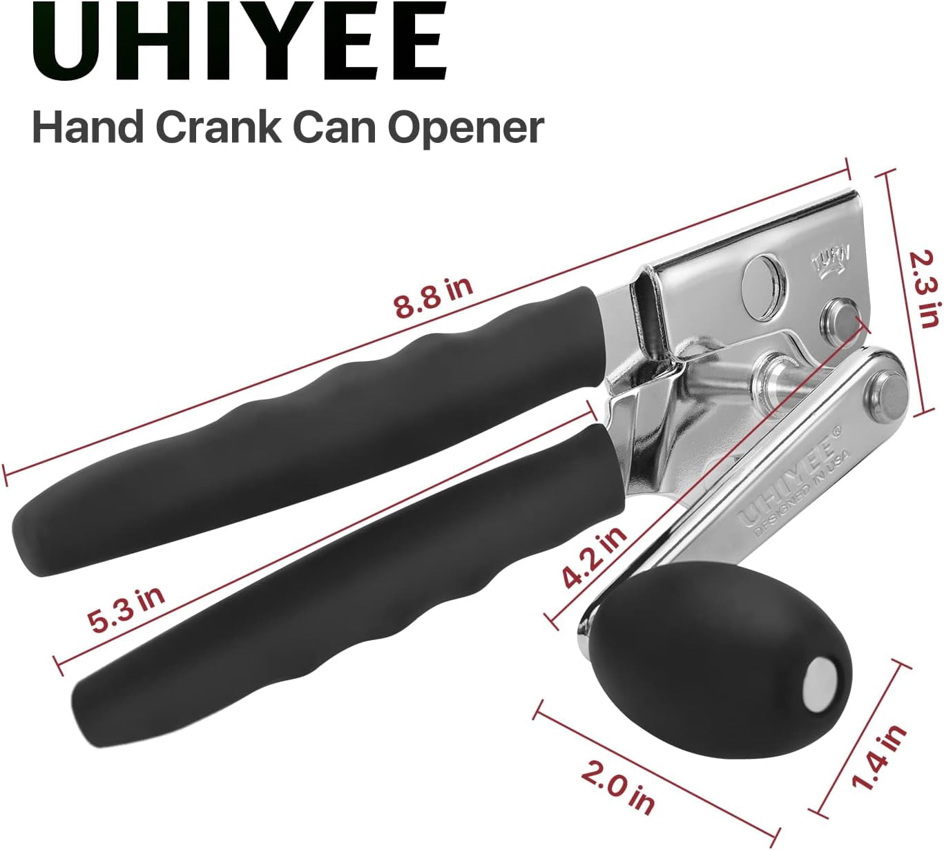 Commercial Can Opener, Hand Crank Manual Heavy Duty with Comfortable Extra-long Handles, Oversized Knob, Large Handheld for Big Cans, Black