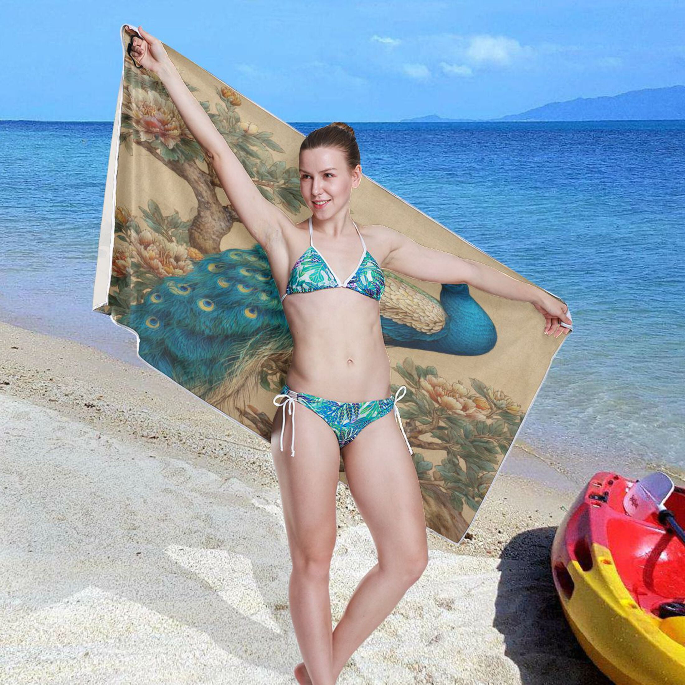 Qxltty Elegent Peacock Beach Towel Sand Free Bath Towel Absorbent Quick Dry Soft Lightweight Blanket for Travel Gym Camping 71x31in