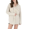 thumbnail image 3 of Women'S Loose Fit Batwing Sleeve Waffle Knit Button Down Shirt Shacket Tops Apricot Color XXL, 3 of 8