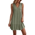 thumbnail image 2 of Taqqpue Women’s V Neck Cute Shift Dress with Pockets,Sleeveless Ruffle Hem Loose Swing Summer Tunic Mini Dress Knee Length Plus Size Tank Dress for Women, 2 of 8