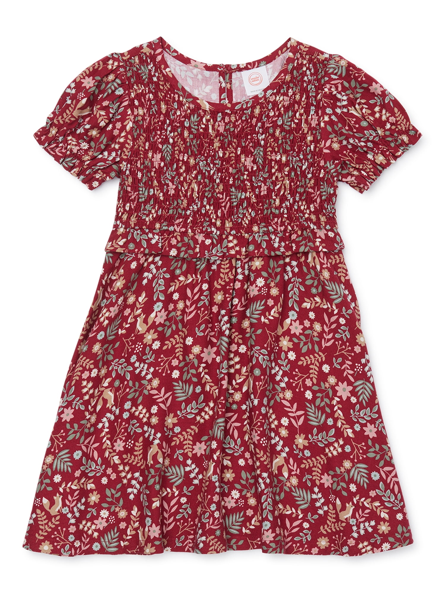 Wonder Nation Toddler Girls Short Sleeve Smocked Woven Dress, Sizes 12M