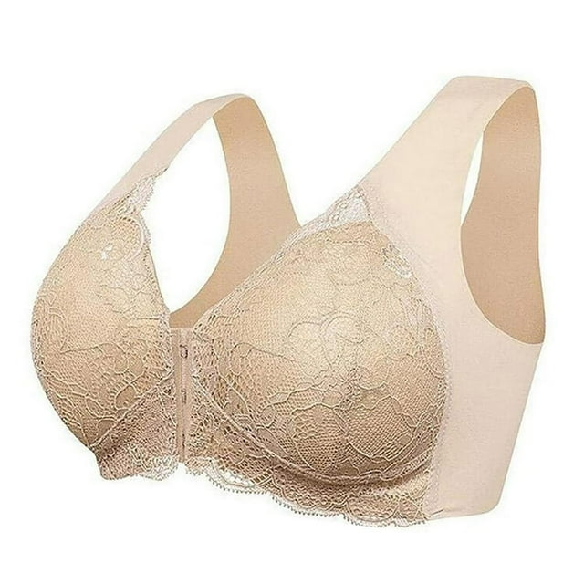 Padded Bra No Underwire Women‘s Bra Front Closure 5D Shaping Seamless Push Up Front Button Underwear Skin Color