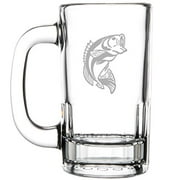 12oz Beer Mug Stein Glass Bass Fish
