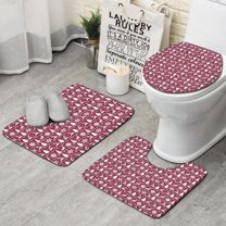 Red Christmas Deer and Tree Pattern Bathroom Rugs Sets 3 Piece,Toilet Cover Set,Absorbent Non Slip Bathroom Mats Sets with U-Shaped Contour Rug Toilet Rug Set