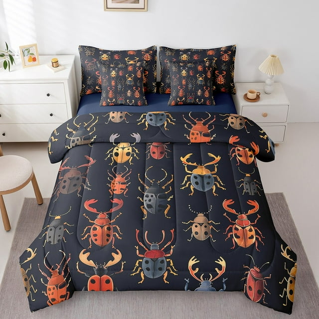 Erosebridal Ensemble de Literie Coloré avec Coléoptère Très Grand Size, Ensembles de Literie avec Insectes Volants Très Grand Size, Déco d'Insectes, Réversible, Super Douillet, 7 Pcs