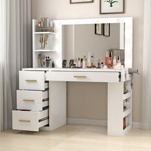 Dextrus Vanity Table, Makeup Vanity Desk, 1 Piece, Adult, Modern, LED Lights, White