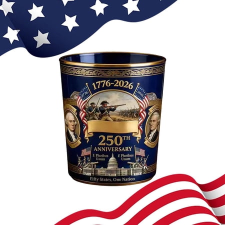 250th Anniversary USA Commemorative Glass, 3.15x3.54in Patriotic Historical Founding Fathers Design Collectible for Home Office Display Gift