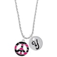 thumbnail image 1 of Delight Jewelry Silvertone Large Hot Pink Tiger Print Peace Sign Silvertone Script Initial Disc - Y - Charm Necklace, 20"+3", 1 of 4