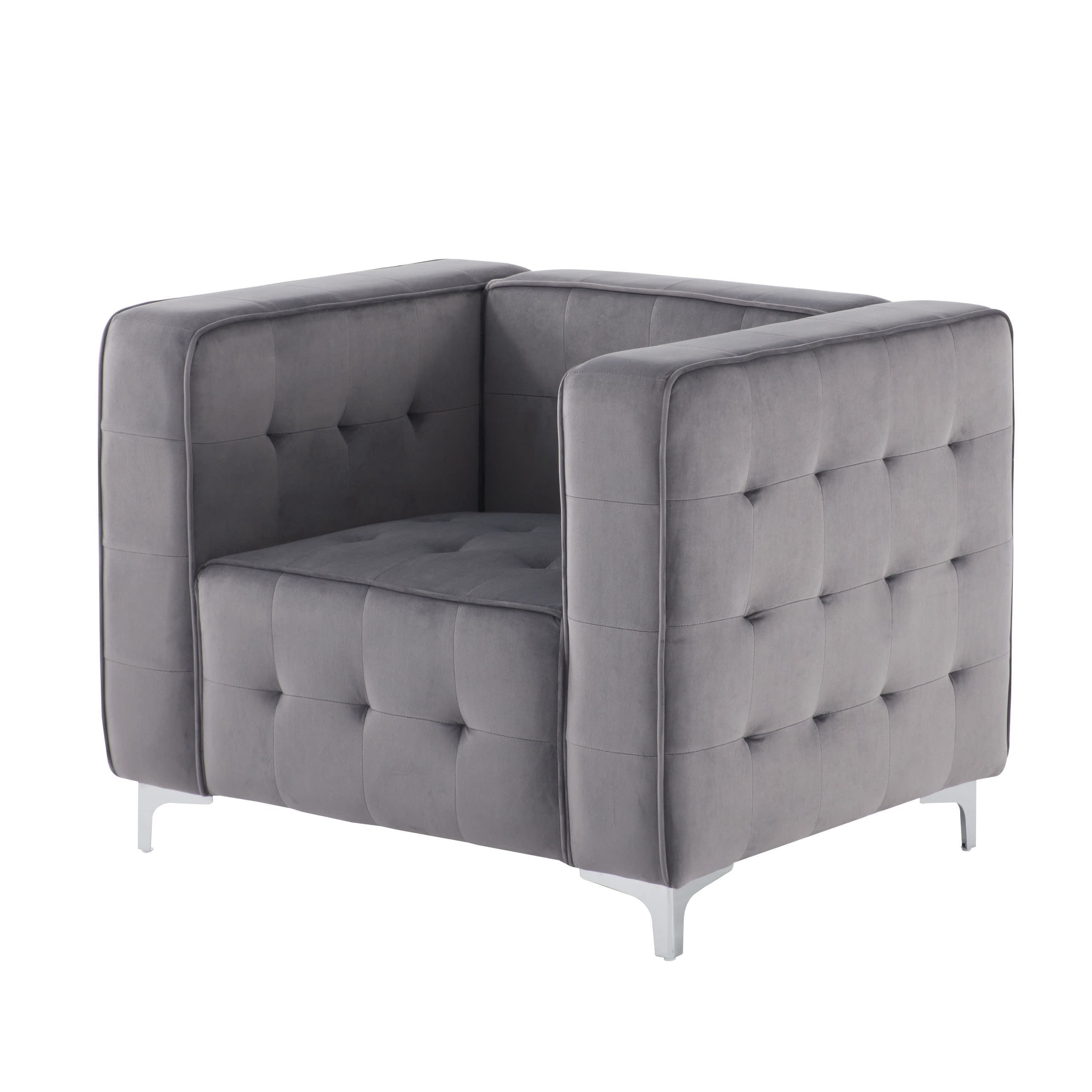 Gewnee 36.22" Velvet Tufted Accent Chair Solid Wood Frame for Living Room Dark Grey