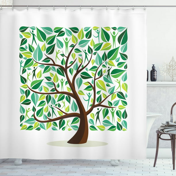 farvestof bro Dele Nature Shower Curtain, Square Edges Leaves Human Silhouettes Illustration  Plain Background, Fabric Bathroom Set with Hooks, 69"W X 75"L Long, Sea  Green Lime Green Brown, by Ambesonne - Walmart.com