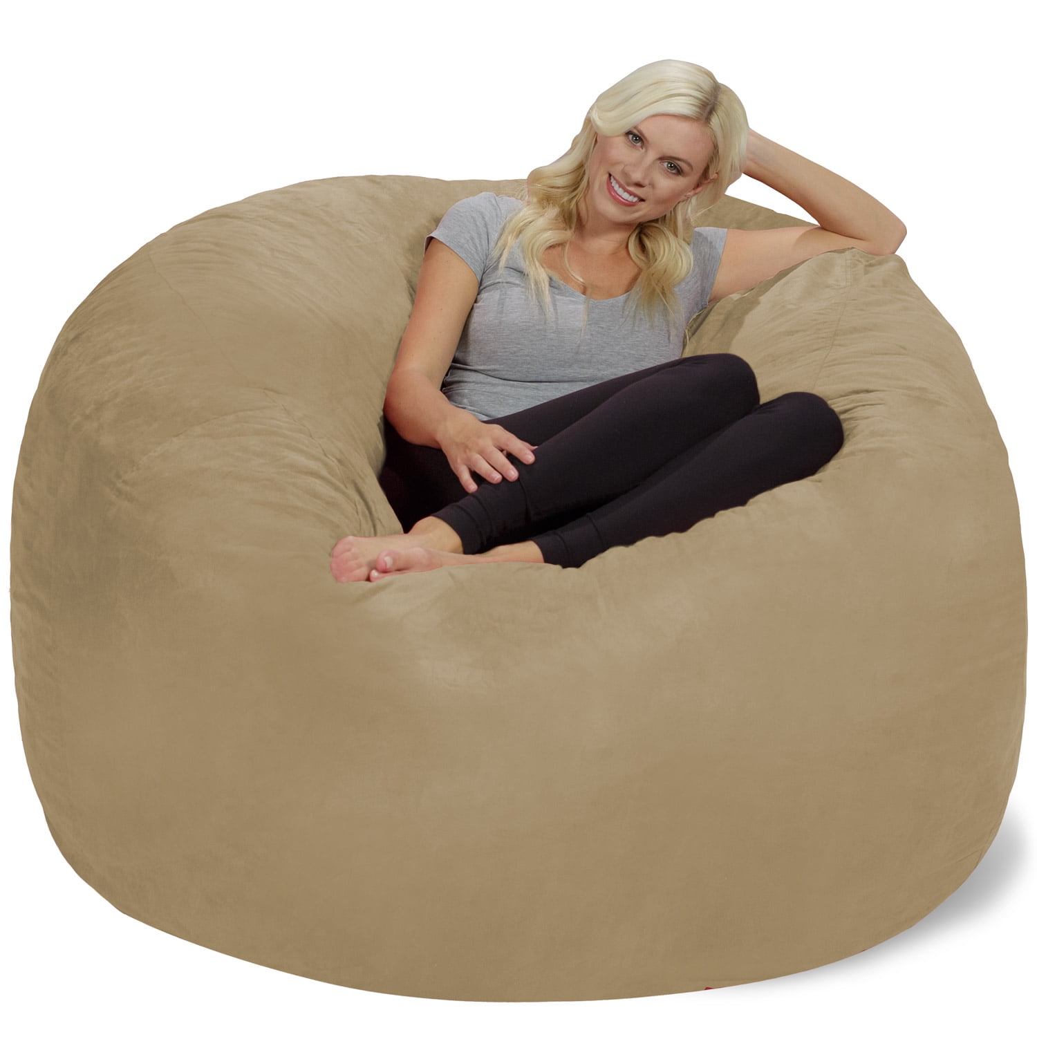 Chill Sack Bean Bag Chair, Memory Foam with Microsuede Cover, Kids, Adults, 6 ft, Camel