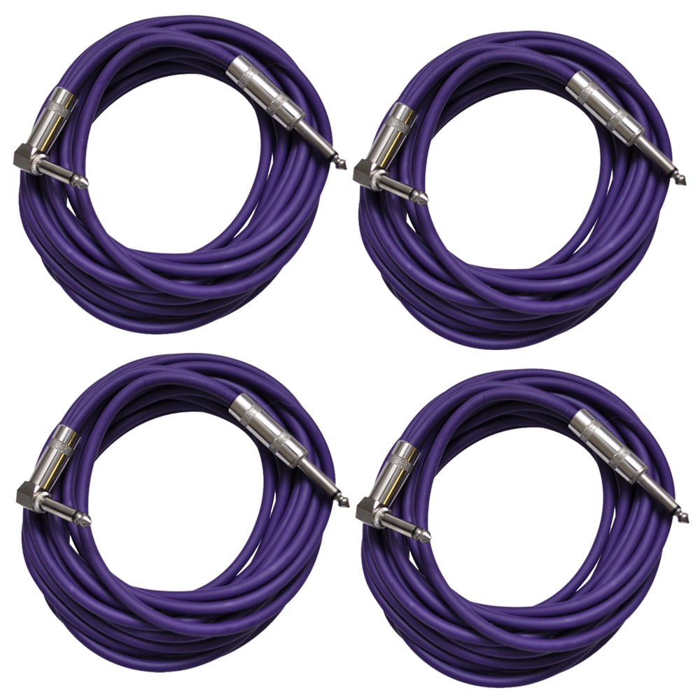 Seismic Audio 4 Pack of Purple 20 Foot Right Angle to Straight Guitar
