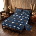 thumbnail image 2 of Manfei Western Cow Skull Queen Sheets, Bohemian Aztec Queen Sheet Sets, Blue Brown White, Navy Reversible 4-Piece1 Flat Sheet + 1 Fitted Sheet + 2 Pillowcases, 2 of 6