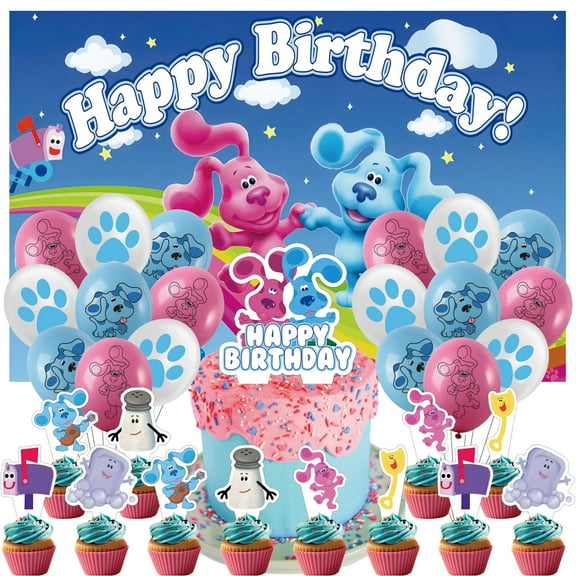 32 Pcs For Blues Theme For Clues Birthday Party Supplies Party Favor Set,With 18 Balloons,13 Cupcake Toppers,5*3ft Birthday Backdrop Decorations,All-in-One Party Supply Set