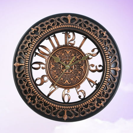 Clispeed Large Vintage Dial Clock European Design Silent 3D Hollowed out Wall Clock for Living Room Bedroom Kitchen Bronze
