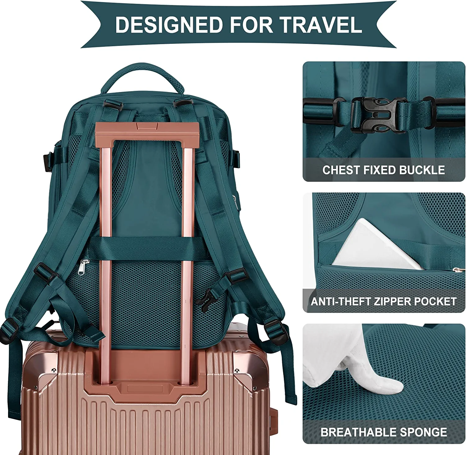 Large Travel Backpack Women, Men Carry On Backpack Men,Hiking Backpack Waterproof Outdoor Sports Casual Daypack with USB Charging Port,School Laptop Bag Peacock Blue