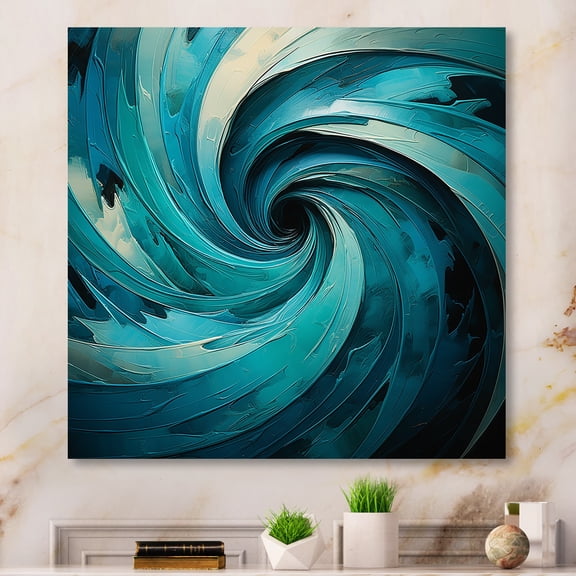 Designart "Majestic Motion In Teal II" Abstract Spirals Wall Art Prints