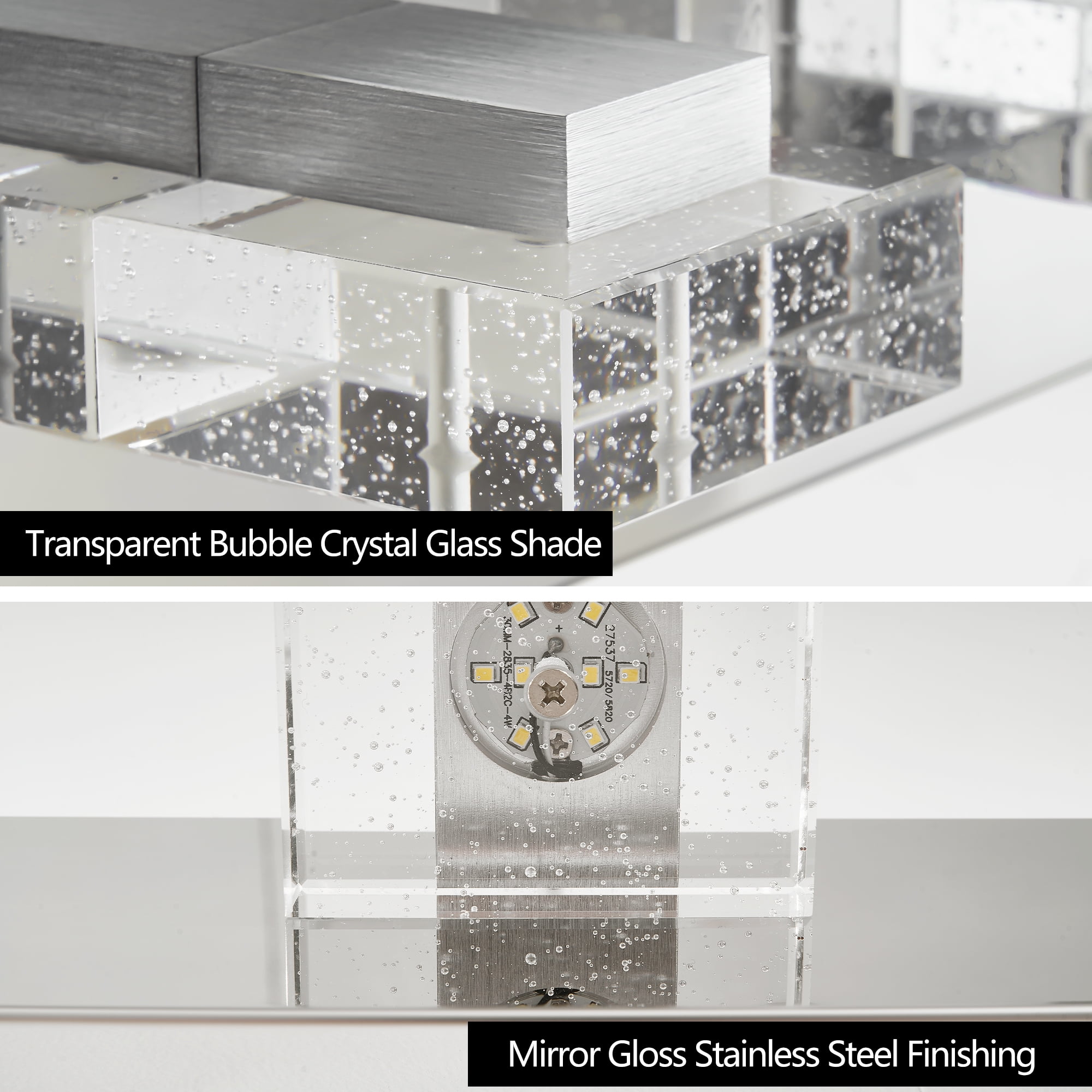 31" Modern Chrome 5-Light LED Vanity Light, Square Acrylic Lampshades Wall Mount Fixture for Bathroom, Mirror Lighting
