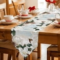 thumbnail image 2 of White Magnolia Table Runner Linen Burlap Table Runner 120 Inches Long Spring Floral Blossom Flowers Plants Light Blue Dresser Scarves for Kitchen Island Coffee Dining Room Party Decor 13"x120", 2 of 8