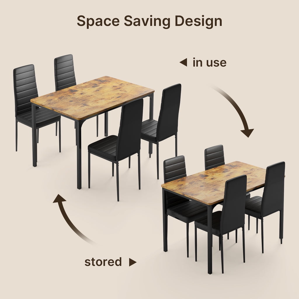 Aiho 5 Piece Dining Table Set for 4, Kitchen Table Chairs Set of 4, Faux Marble Top, 4 Upholstered Chairs for Dining Room, Living Room, Apartment, Small Space - Retro