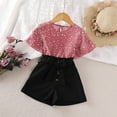 thumbnail image 2 of Mercatoo Toddler Girls Clothing Summer Dot Short Sleeved Tops and Shorts + Belt 3Pcs Outfit for 3 to 7 Years Kids Girl Set, 2 of 9