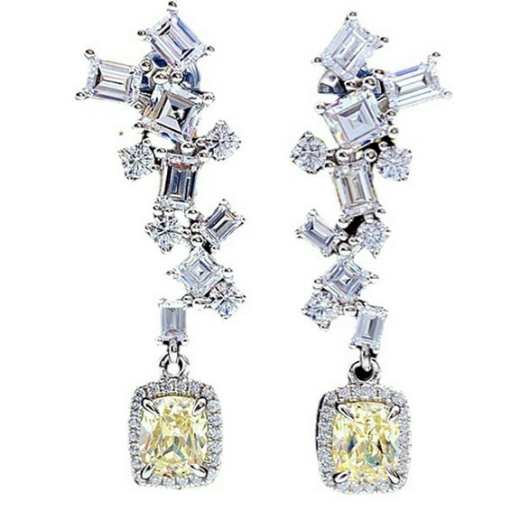 100% 925 Sterling Silver High Carbon Diamonds Citrine Gemstone Wedding Drop Dangle Earrings Fine Jewelry