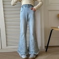 thumbnail image 4 of Jeans Pants for Toddler Girls New Flared Jeans for Girls Cute Bell Bottom Denim Pants Ornamental Button Elastic Waist Pull on Distressed Ripped Jeans for School Uniform, 4 of 8