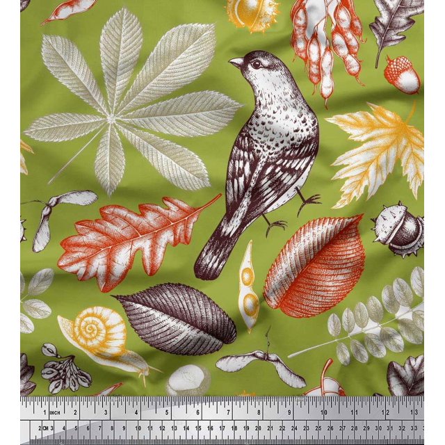 Soimoi Georgette Viscose Fabric Bird & Leaves Print Fabric by Yard 42 Inch Wide