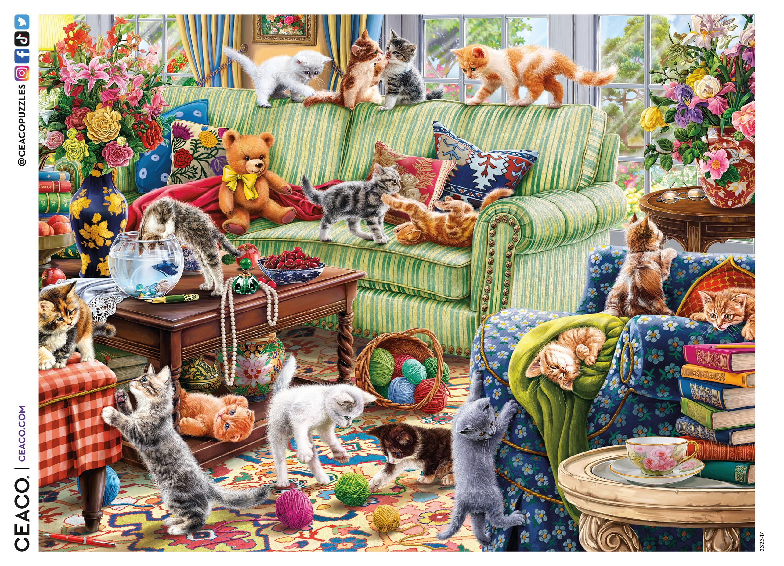 Ceaco Kitty Chaos (Image World) Sarah Wong 500 Piece Interlocking Jigsaw Puzzle