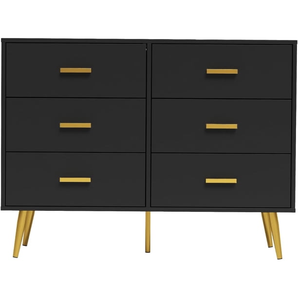 6 - cajón blanca y negra moderno cómoda con spacious design y gold handles para dormitorio y hallway almacenamiento