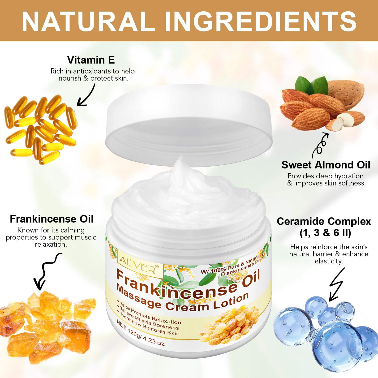 Frankincense Oil Cream for Hydrate Skin, Massage Lotion for Body, Better Relaxation & Stress Relief, Rich in Vitamin E, 3 Pack