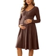 thumbnail image 2 of UKHCCC Women's Maternity Midi Dress, V-Neck Long Sleeve Ribbed Knit A-Line Dress with High Waist, Stretchy Loose Pregnancy Dress for Work, 2 of 8