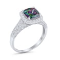 thumbnail image 4 of Halo Cushion Bridal Ring Round Rainbow CZ 925 Sterling Silver Size 7, 4 of 5