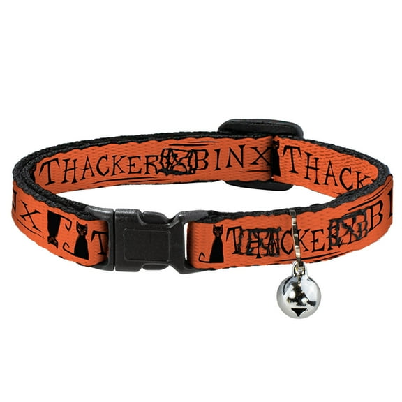 Disney Breakaway Cat Collar With Bell, Plastic Clip, Easy Adjustable, Hocus Pocus Thackery Binx Cat Silhouette Orange Black, 8.5 to 12 Inches 0.5 Inch Wide